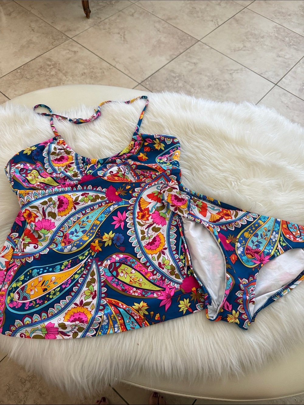 Trina Turk Teal Multi Paisley Tankini with Bikini Bottoms